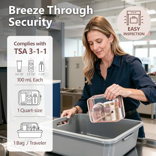 PACKISM TSA Approved Clear Toiletry Bag 3-Pack, Rose Pink