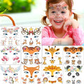 Animal Face Temporary Tattoos for Kids - 10 Pack Waterproof