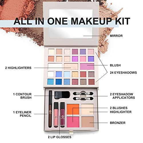 Color Nymph Makeup Kit for Women Full Kit Makeup Gift Set All in One Makeup Kit with 24 Colors of Eyeshadow, Makeup Brushes, Lip Glosses, Eyeliner Pencil, Mirror