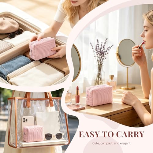 MAGEFY Small Corduroy Makeup Bag - Portable Cosmetic Pouch