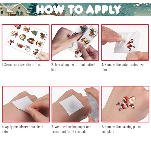 Christmas Temporary Tattoos 96PC - 8 Sheets Holiday Party Favors
