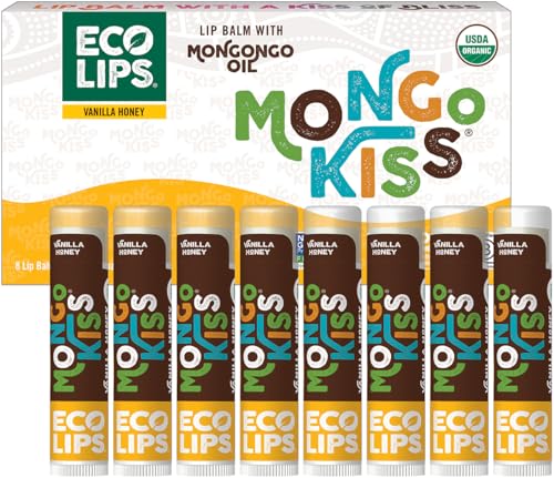 Mongo Kiss USDA Organic Lip Balm Set 8-pack (0.15 oz. each) with Mongongo Oil & Cocoa Butter to Moisturize Chapped Lips | Made in USA by Eco Lips - Peppermint