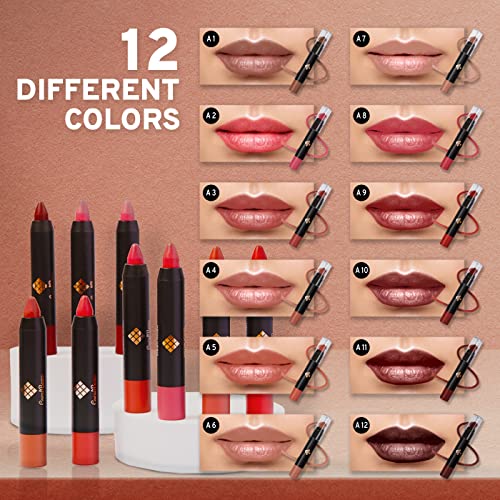 CoralBeau Matte Lipstick Set - 12 Shades Waterproof Long-Wear