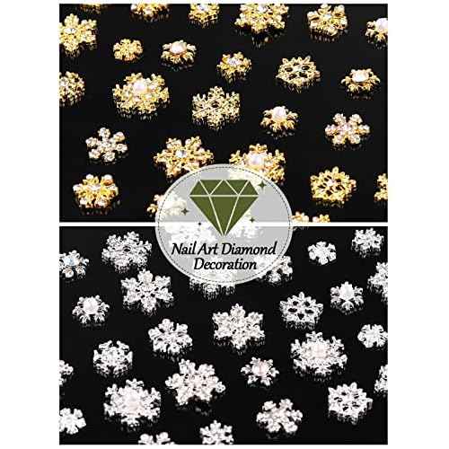 72 Pcs Christmas Snowflake Nail Charms, Kalolary 3D Glitters Nail Rhinestones with Gem Crystals Jewelry for Christmas Holiday Nail Art Decoration