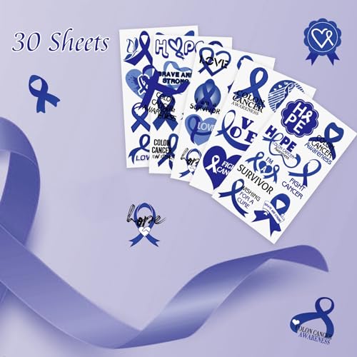Blue Ribbon Cancer Awareness Temporary Tattoo Stickers, 30 Sheets