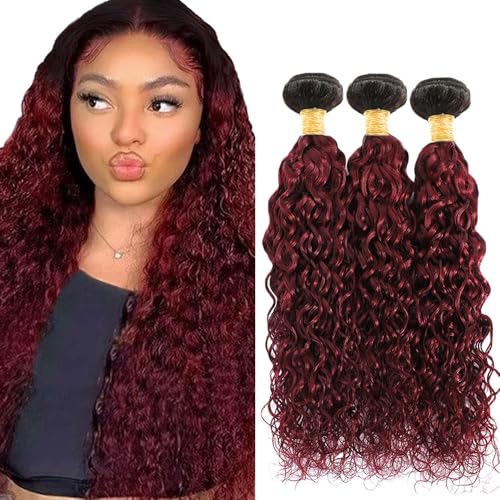 Burgundy Water Wave Human Hair Bundles - 3 Pack 99J Virgin Hair