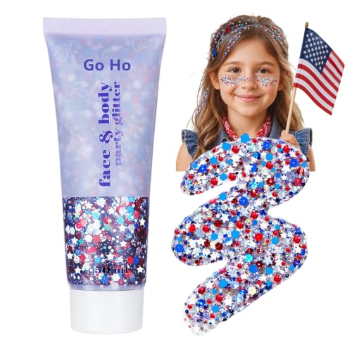 Red White Blue Patriotic Glitter Gel for Face & Body