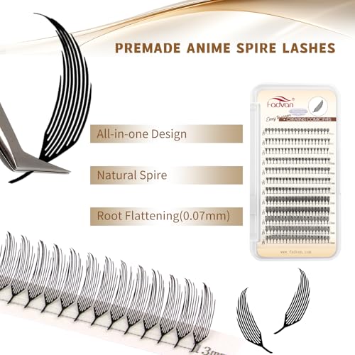 FADVAN Premade Anime Spire Lash Extensions 240PCS 0.07D