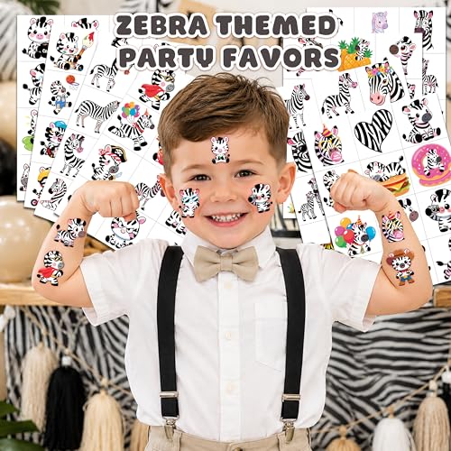 96 PCS Zebra Temporary Tattoos for Kids - Party Favors