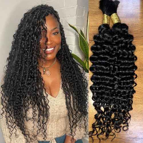 WENYU Human Braiding Hair 100g Deep Wave Bulk Human Hair for Braiding No Weft Bundle Brazilian Virgin Curly Human Hair Extensions for Boho Braids Curly Human Hair Braiding Hair (Deep Wave, 24 Inch)