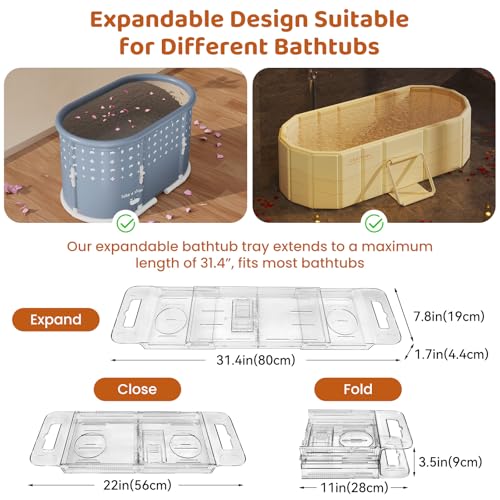 Foldable Bathtub Tray 22-31.4in Expandable Acrylic Caddy