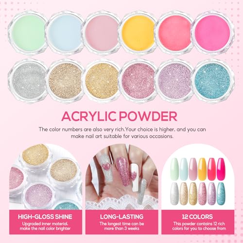 COSCELIA Acrylic Nail Kit for Beginners with Drill & Light — Includes 3 Powders, UV Lamp, Rhinestones