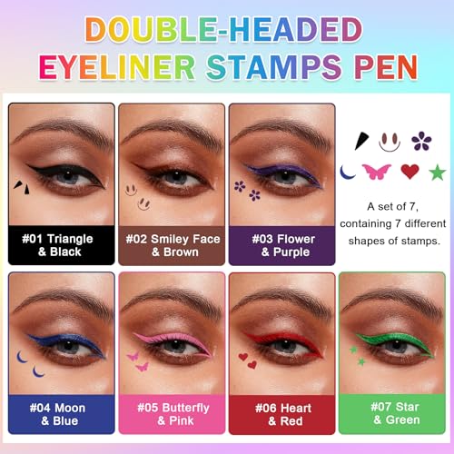7-Piece Eyeliner Stamp Set with Dual-Ended Liquid Liner Pen