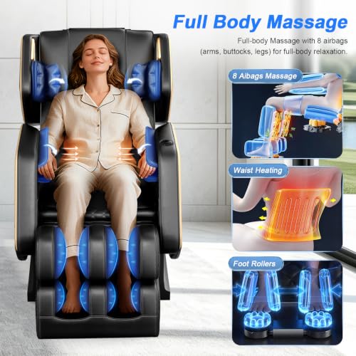 Zero Gravity Massage Chair - 10 Rollers, 8 Airbags, Heat & Bluetooth