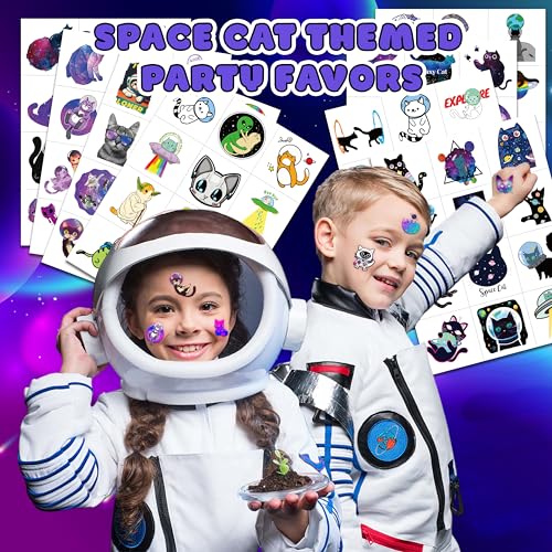 96 PCS Space Cat Temporary Tattoos for Kids Party Favors