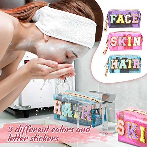 Amylove 3 Pcs Summer Preppy Makeup Bag Stuff Clear Cosmetic Preppy Bags Portable Cosmetic Summer Accessories for Teen Girls Women Gift Travel(Skin, Face, Hair)