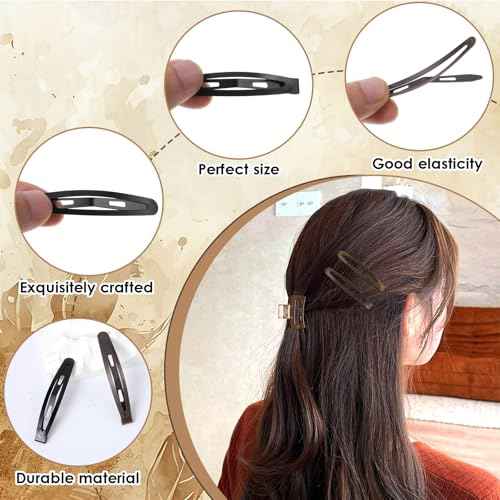 30Pcs Metal Snap Hair Clips for Women, 2.4" Brown Long Barrettes, Small Hairpin for Thick and Thin Fine Hair