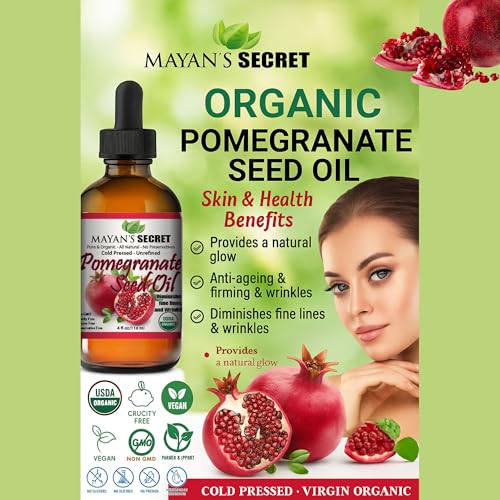 USDA Certified Organic Pomegranate Seed Oil for Skin Repair -Glass Bottle Cold Pressed and Pure Rejuvenating Oil for Skin, Hair and Nails 1oz