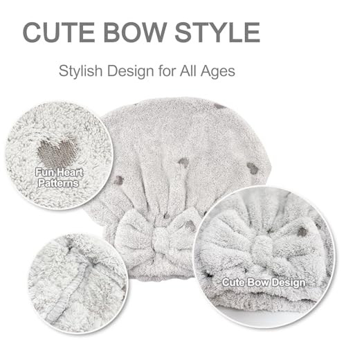 Jseng 3-Pack Microfiber Hair Towel Wrap with Bow