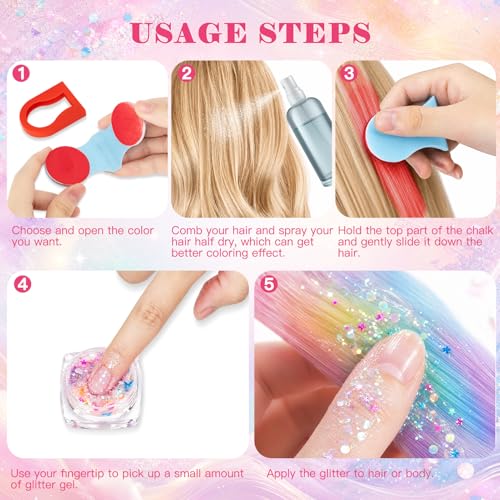 Hair Chalk and Glitter Set - 16 Pcs Temporary Hair Color