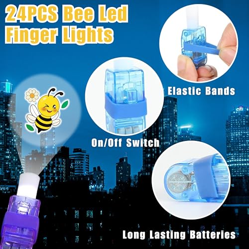 72 PC Bee Party Favors Set - 24 LED Finger Lights & 48 Glow Tattoos