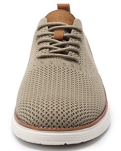 VILOCY Men's Casual Dress Sneakers Oxfords Business Shoes Lace Up Lightweight Comfortable Breathable Walking Knit Mesh Fashion Sneakers Tennis Khaki,EU40