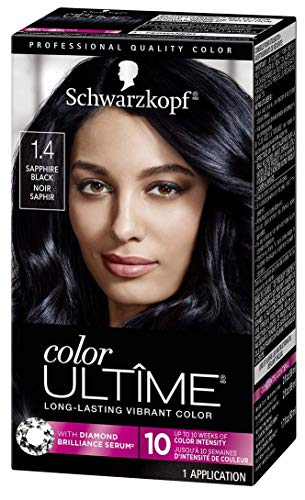 Schwarzkopf Color Ultime Hair Color, 1.4 Sapphire Black, 1 Application - Permanent Black Hair Dye for Vivid Color Intensity and Fade-Resistant Shine up to 10 Weeks