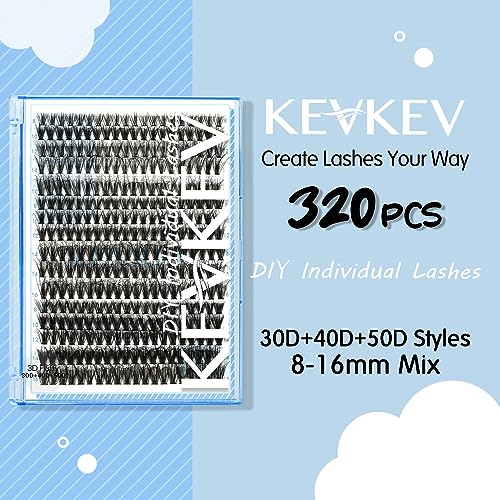 KevKev Lash Clusters Individual Lashes 3D Style Eyelash Clusters 320 Pcs Cluster Lashes 30+40+50D Wispy Volume Lashes DIY Lash Extensions Thin Band & Soft (Pluffy 30+40+50D,D-8-16mix)