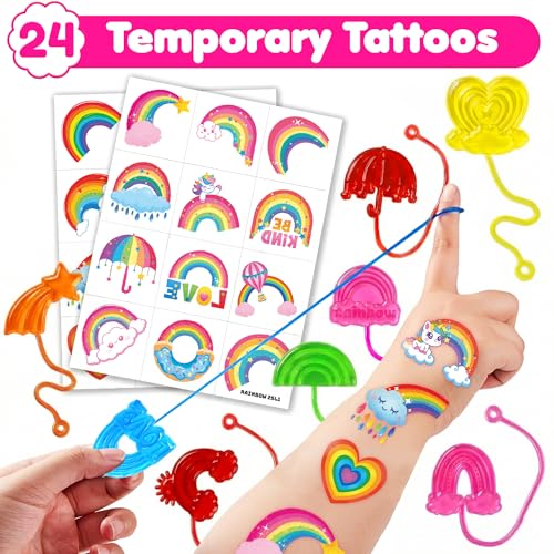 48 Piece Rainbow Party Favors - Sticky Hands & Tattoos