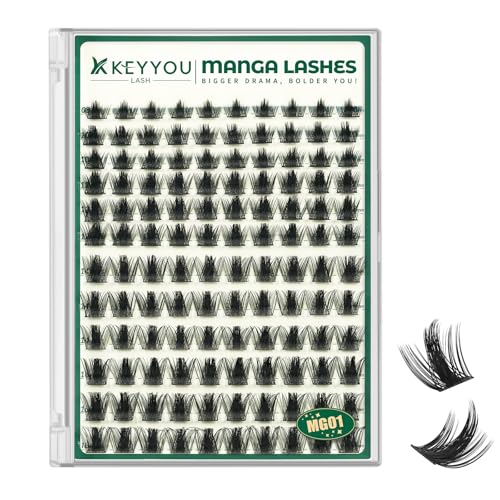 KEYYOU LASH California Sunset Manga Lash Clusters 8-18mm Fairy Eyelash Clusters Natural DIY Lash Extension Wispy with Soft Thin Band(MG01 Lashes)