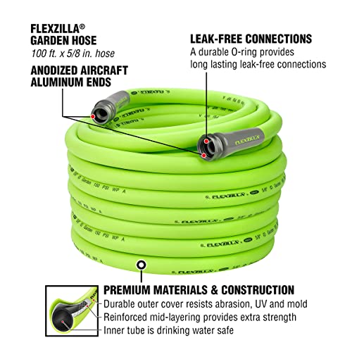 Flexzilla Garden Hose 5/8 in. x 100 ft., Heavy Duty, Lightweight, Drinking Water Safe, Zilla - HFZG5100YW-E, Green