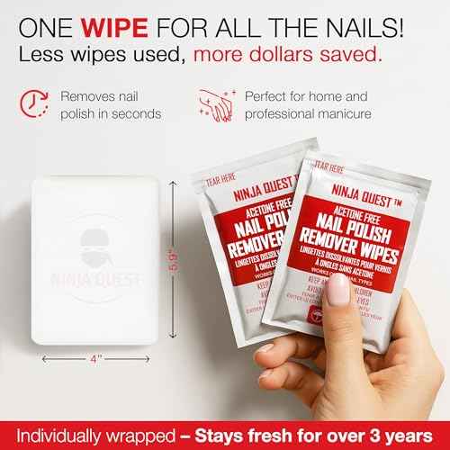 Nail Polish Remover Pads - 100% Non-Acetone - 50 Pack Bulk Set - Individually Wrapped - Quick Nail Polish Remover Wipes - Fingernail Travel Kit to Clear Nail Polish for Home & Professional Removal