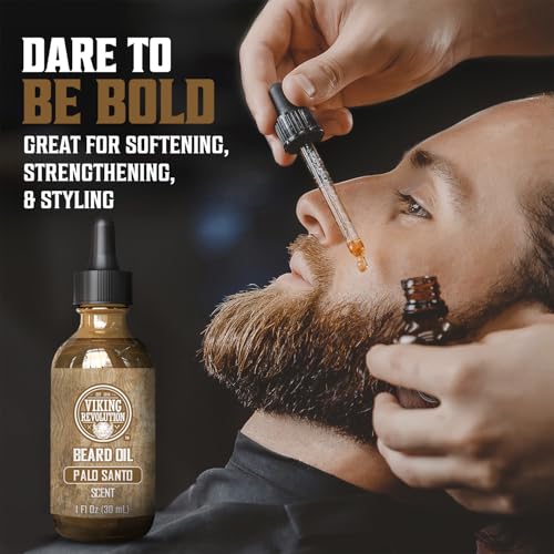 Viking Revolution Palo Santo Beard Balm for Men and Beard Oil Bundle - With Argan and Jojoba Oils - Soften and Moisturize your Beard