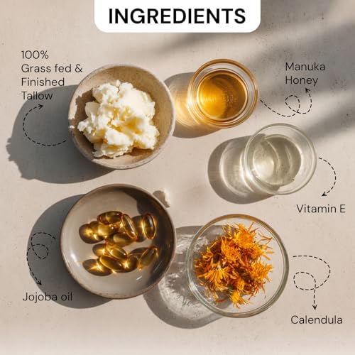 Whipped Beef Tallow for Skin ? Grass-Fed Tallow Balm Moisturizer with Jojoba Oil, Manuka Honey & Calendula ? For Face, Lips, Hands & Body ? For Dry or Sensitive Skin.