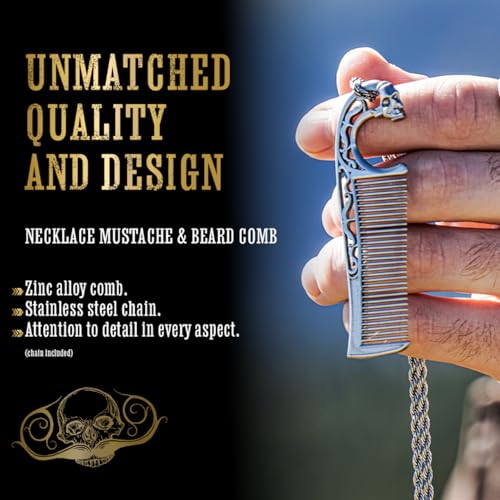 Mustache Comb On Stainless Steel Metal Chain Necklace ? Dual-Sided Comb for Men, Fine & Wide Teeth for Precise Moustache Styling ? Durable, Compact, Travel-Friendly Grooming Tool for Facial Hair Care
