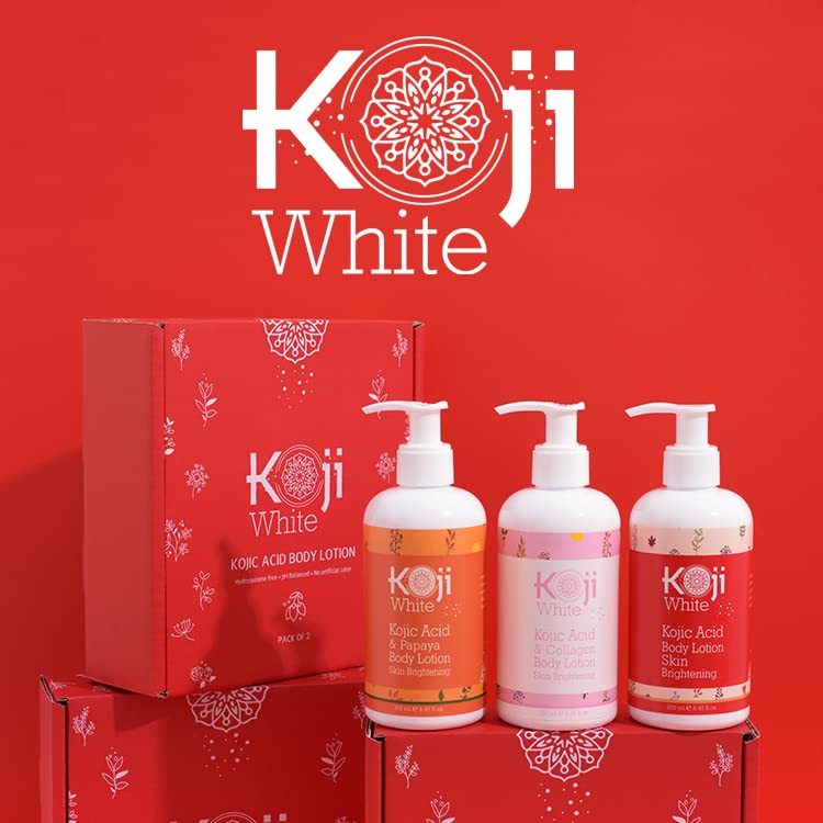 Koji White Kojic Acid & Collagen Body Lotion, Women Gifts Set for Skin Brightening with Arbutin, Glowing Skin, Moisturizer & Radiant Complexion, Uneven Skin Tone - Vegan, 8.45 Fl Oz (2 Packs)