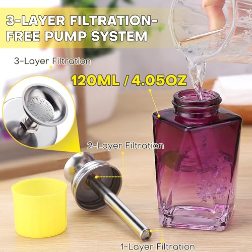 Noverlife 4Oz / 120ml Glass Acetone Pump Dispenser with Cover, Triple-Filter Clog-Free Pump Alcohol Dispenser Push Down, Refillable Nail Polish Remover Bottle, Pumping Press Makeup Remover Container