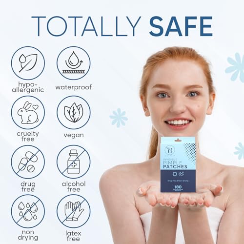 180 Count Hydrocolloid Pimple Patches for Face - Invisible Zit Stickers with S/L Sizes - Day & Night Skin Care