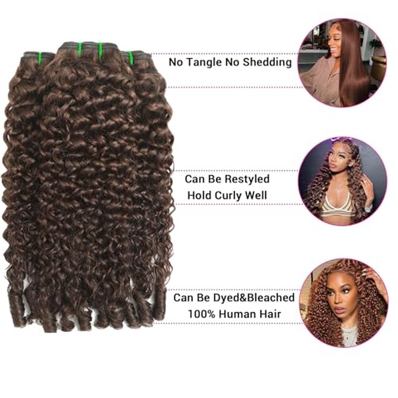 Chocolate Brown 3C4A Burmese Curly Hair Bundles - 20, 22, 24 Inch