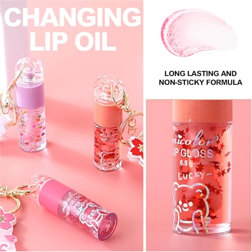 3-Color Hydrating Lip Gloss Set with Sakura Keychain