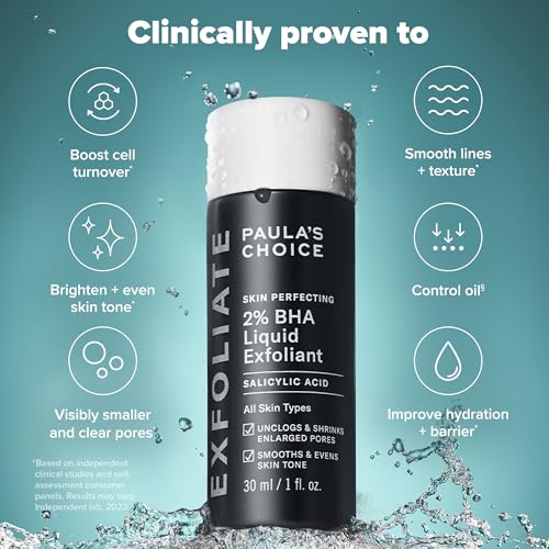 Paula's Choice SKIN PERFECTING 2% BHA Liquid Exfoliant, Salicylic Acid Facial Exfoliator for Enlarged Pores, Travel Size 1oz & CLINICAL 1% Retinol Treatment Cream for Anti-Aging & Wrinkles, 0.17oz