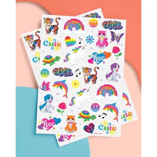 xo, Fetti Cute Neon Rainbow Animal Temporary Tattoos - 68 Iridescent Foil Pcs | Nostalgia Bright Birthday Accessory, Childhood Bachelorette Party Favor, Cute Kids Activity