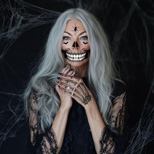 Halloween Skeleton Face Temporary Tattoo Stickers, 8-Pack