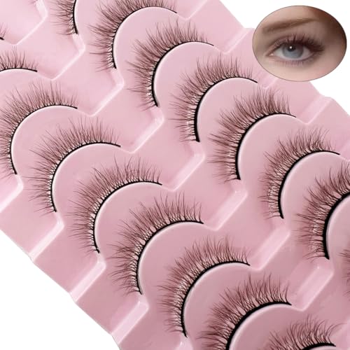 Brown Eyelashes Natural Lashes Cat Eye Wispy False Eyelashes Mink Fluffy Dramatic Light Brown Strip Lashes Long Volume Fake Eyelashes 10 Pairs (MQ611)