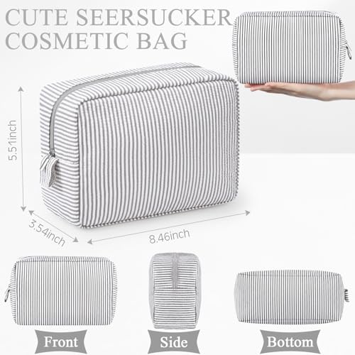 Sanwuta 3-Piece Seersucker Makeup Bags - Travel Toiletry Organizer