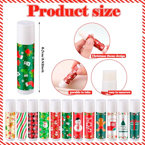 Maxcheck 48 Pcs Christmas Lip Balm Bulk Mini Candy Cane Lip Balm Moisturizing Gift Christmas Stocking Stuffers for Xmas Party Gifts Coworker Staff Employee Appreciation Gifts(Classic)