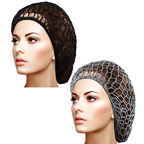 Waydress 2 Pcs Hair Nets Snood for Women Sleeping,Black, Gray