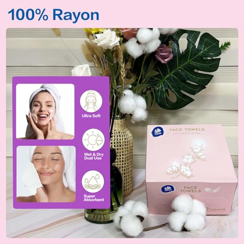 Vinda Clean Face Towels, XL Size, Extra Thick, Disposable Facial Towels for Sensitive Skin,100% Rayon Fabric Dry Wipes for Washing Face, Makeup Removal and Baby Care, 50 Count