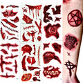 Halloween Scar Temporary Tattoos, 3D Waterproof Prank Zombie Party Temporary Tattoo Sticker, Realistic Simulation Blood Wound Stitch Tattoo Sticker (Halloween Scar T Series 20PC)