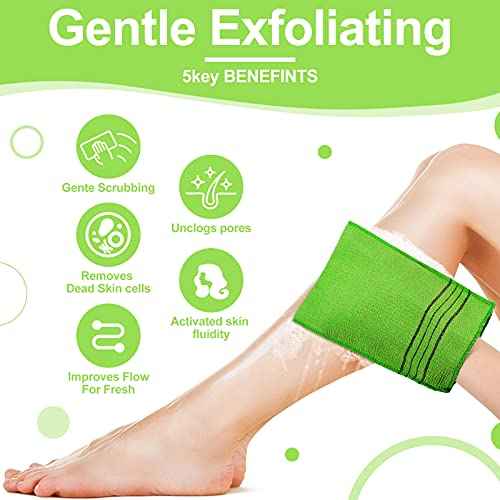 Tatuo 12 Pieces Korean Exfoliating Mitt Glove Italy Towel Body Skin Scrubber Exfoliating Scrubber for Remove Dead Skin Washcloth Korean(Large,Yellow, Green, Blue, Pink)
